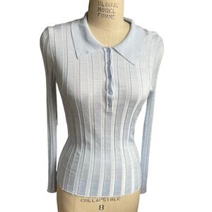 AS by DF Isla Ribbed Polo Long Sleeve Knit Top Sweater in Light Blue Size Small